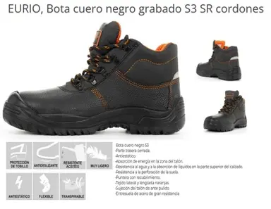 BOTA SEG.S3 SR CUERO NEGRO CORDONES